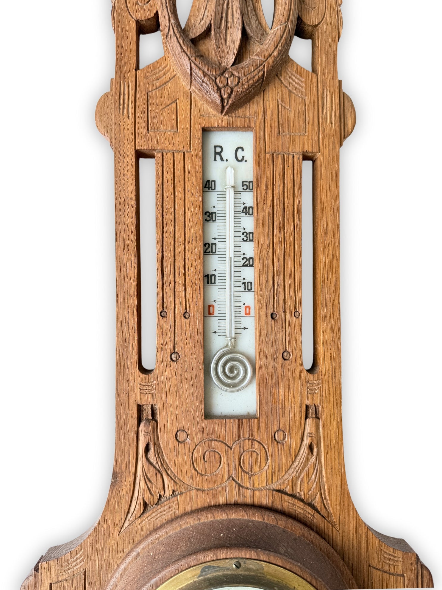 Jugendstil Wetterstation Barometer aus Holz geschnitzt um 1900