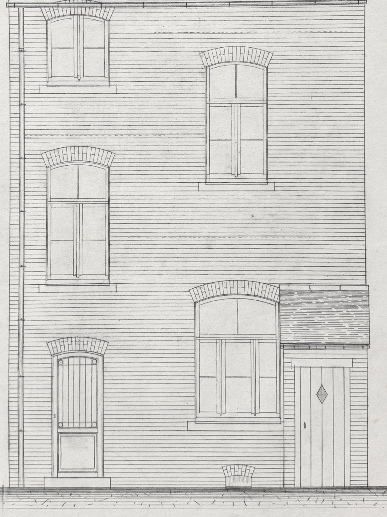 Architektur Zeichnung - Außenansicht eines Wohnhauses Frankreich 1890