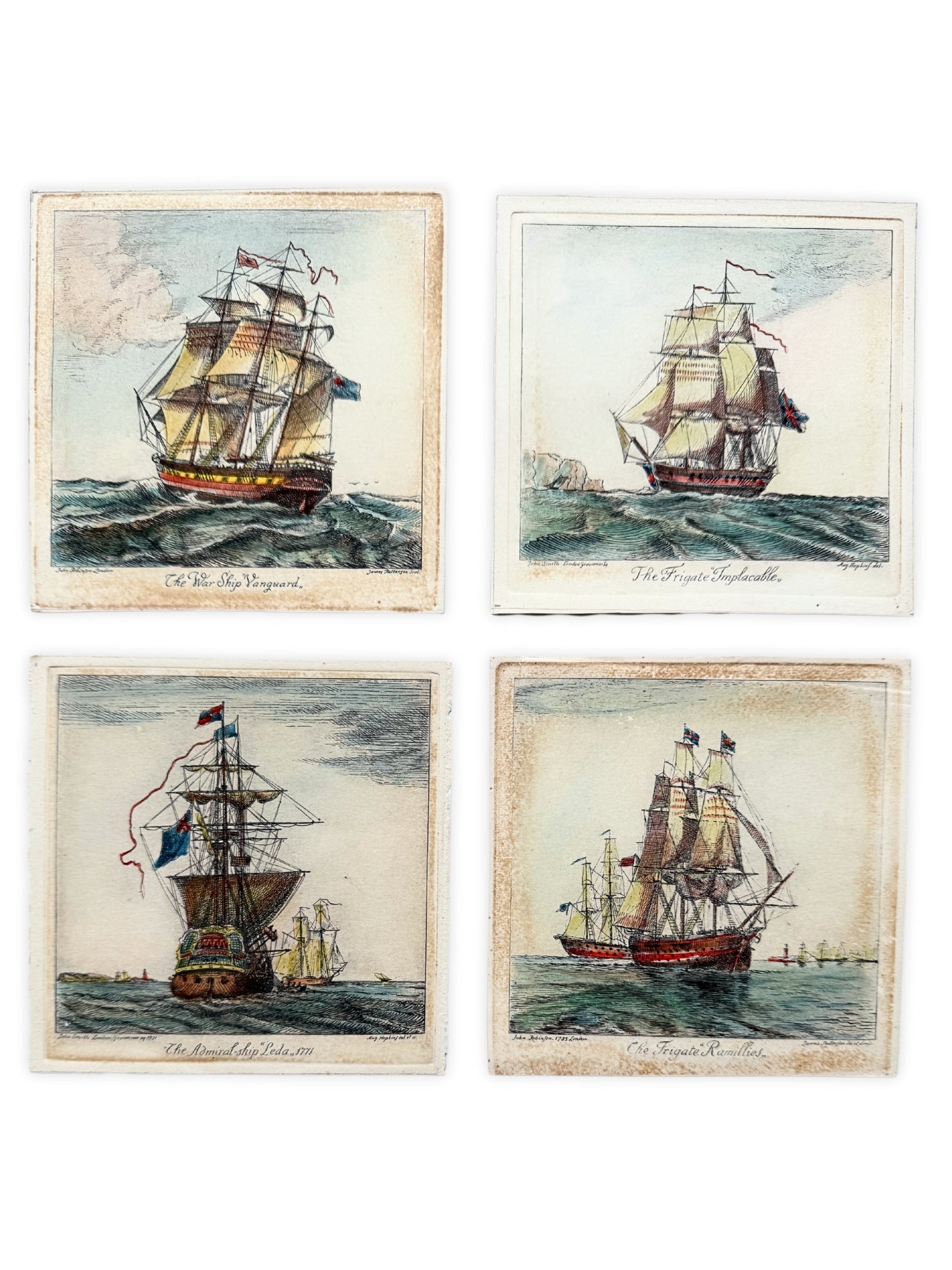 Stahlstich handkoloriert Schiffe von John Robinson London Sailing Ships of New England