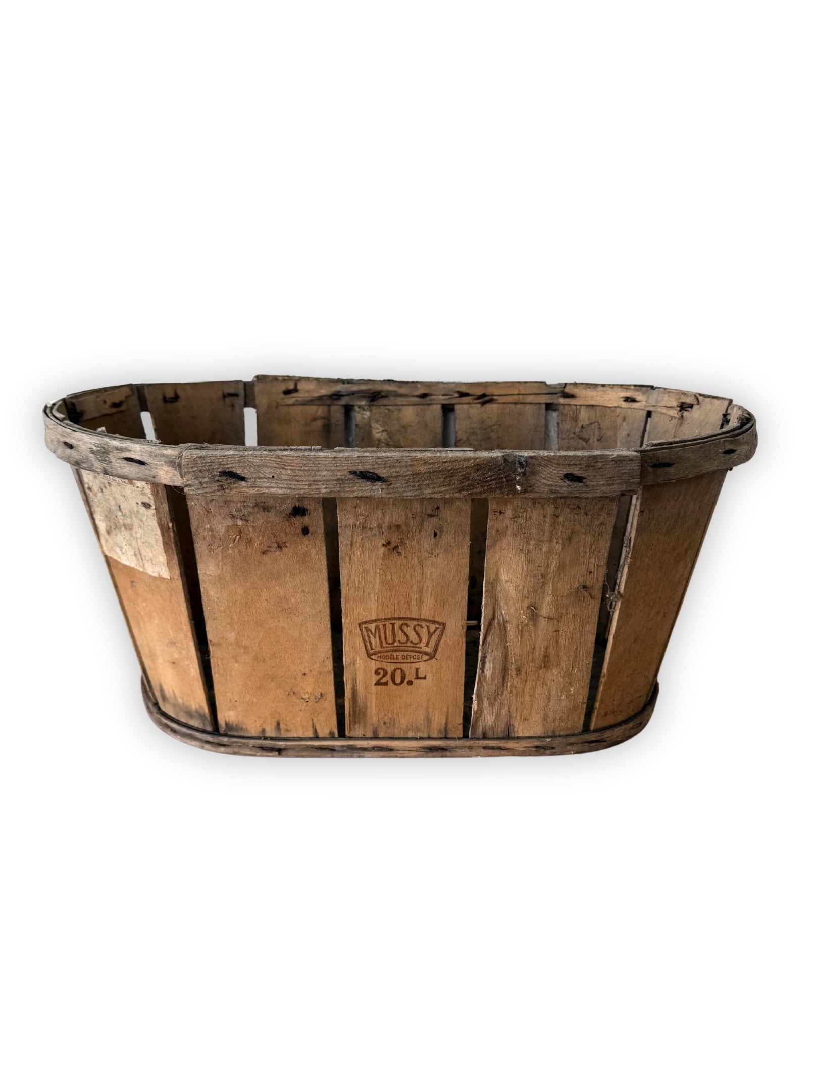 Französischer Orangenkorb aus Holz mit Branding Mussy 20L