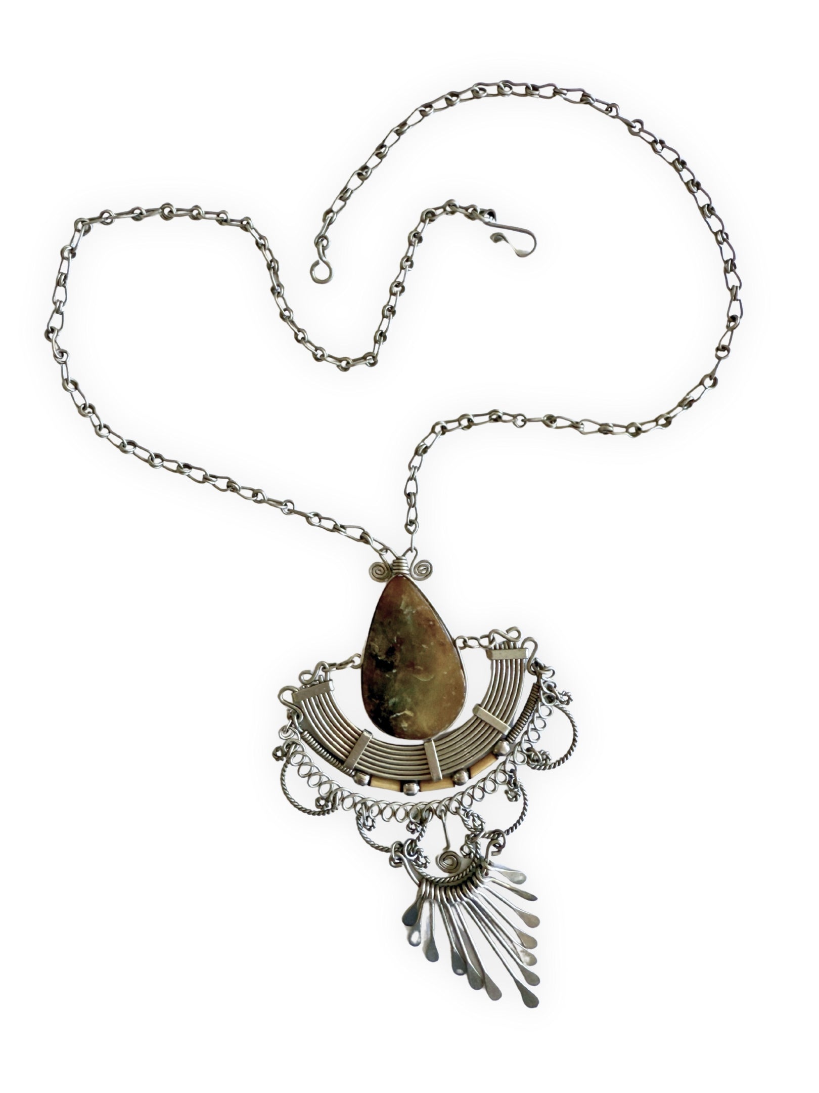 Vintage Boho Kette mit großem Achat Anhänger 1970er Jahre