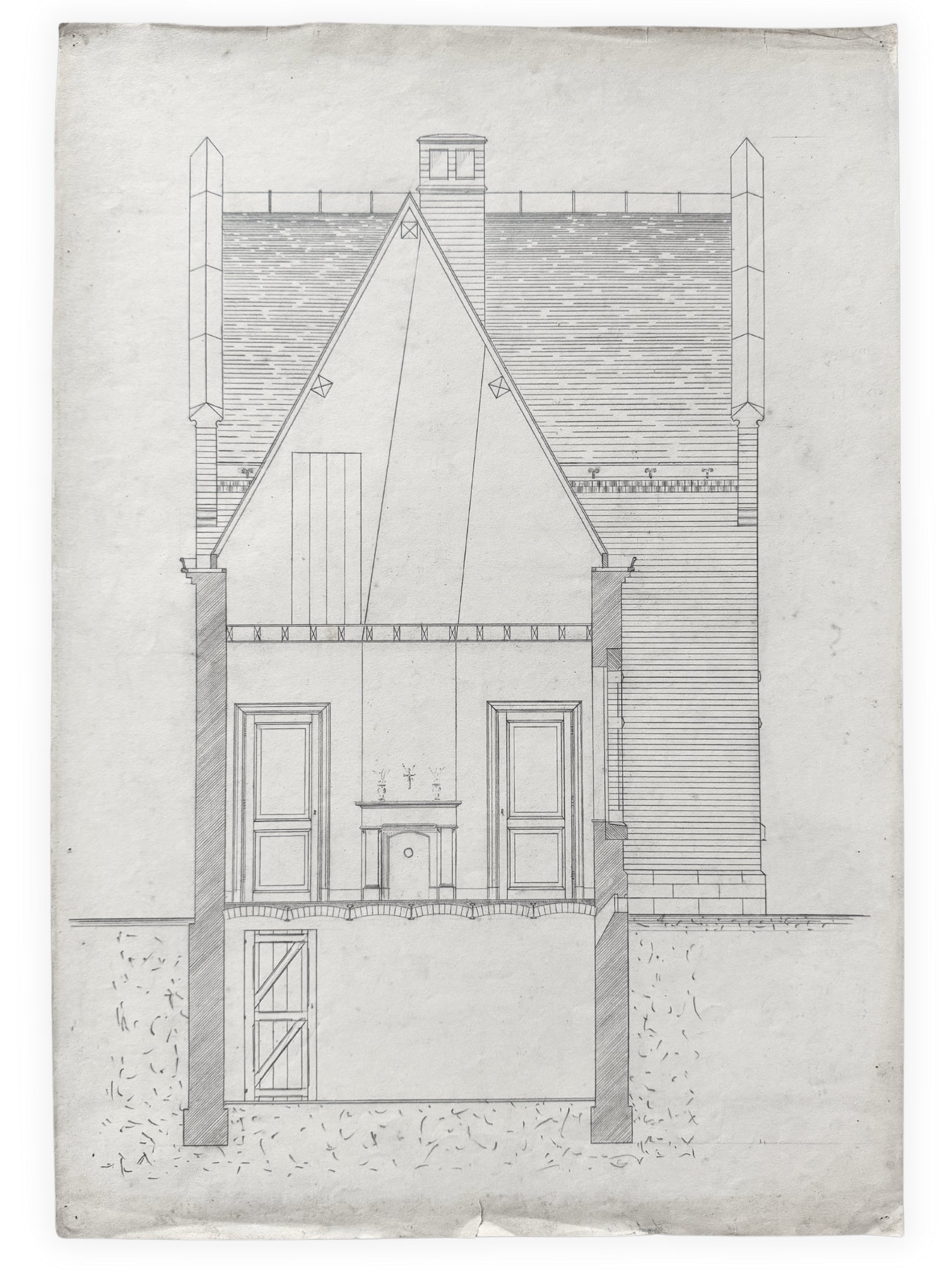 Architektur Zeichnung - Querschnitt Wohnhaus Entwurf 1890