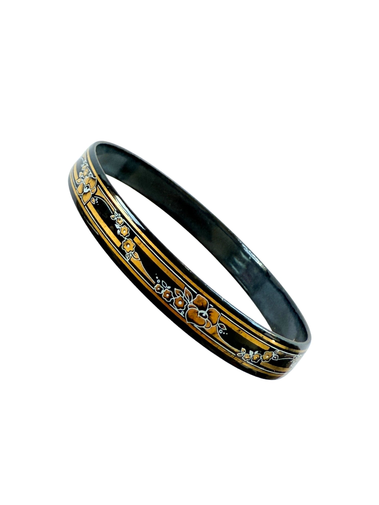 Vintage Michaela Frey Armreif – Emaille Jugendstil Schwarz Gold