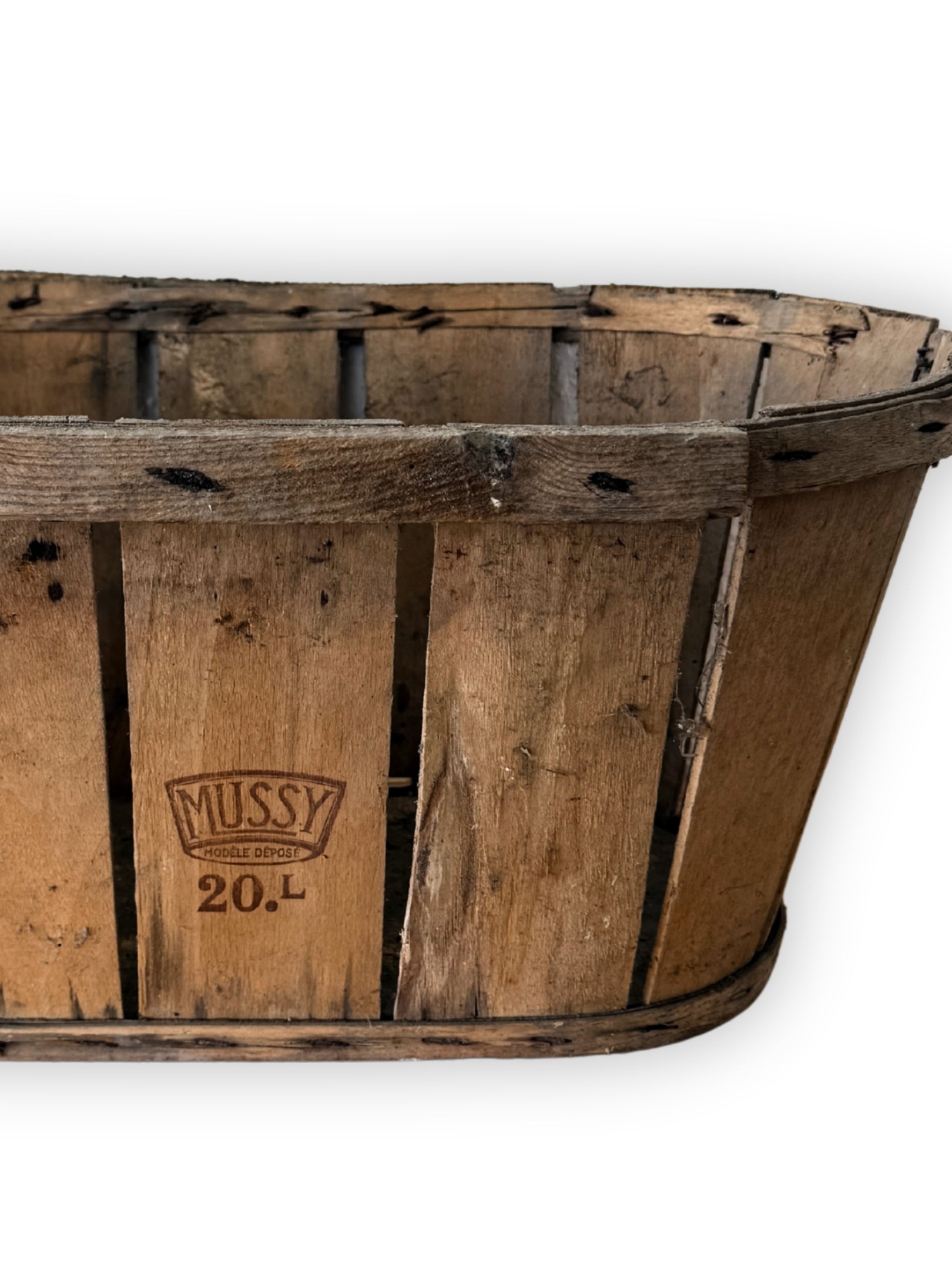 Vintage Erntekorb Mussy aus Frankreich 20 Liter Holzkorb