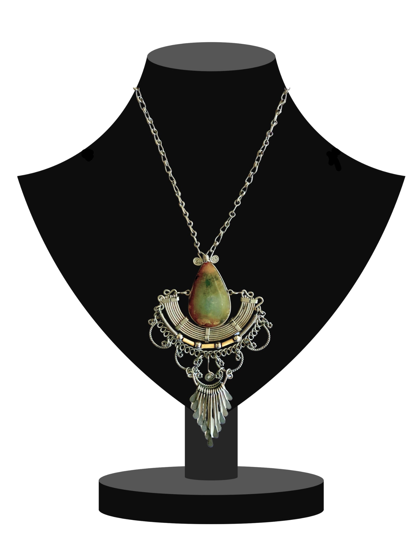 Vintage Boho Kette mit großem Achat Anhänger 1970er Jahre