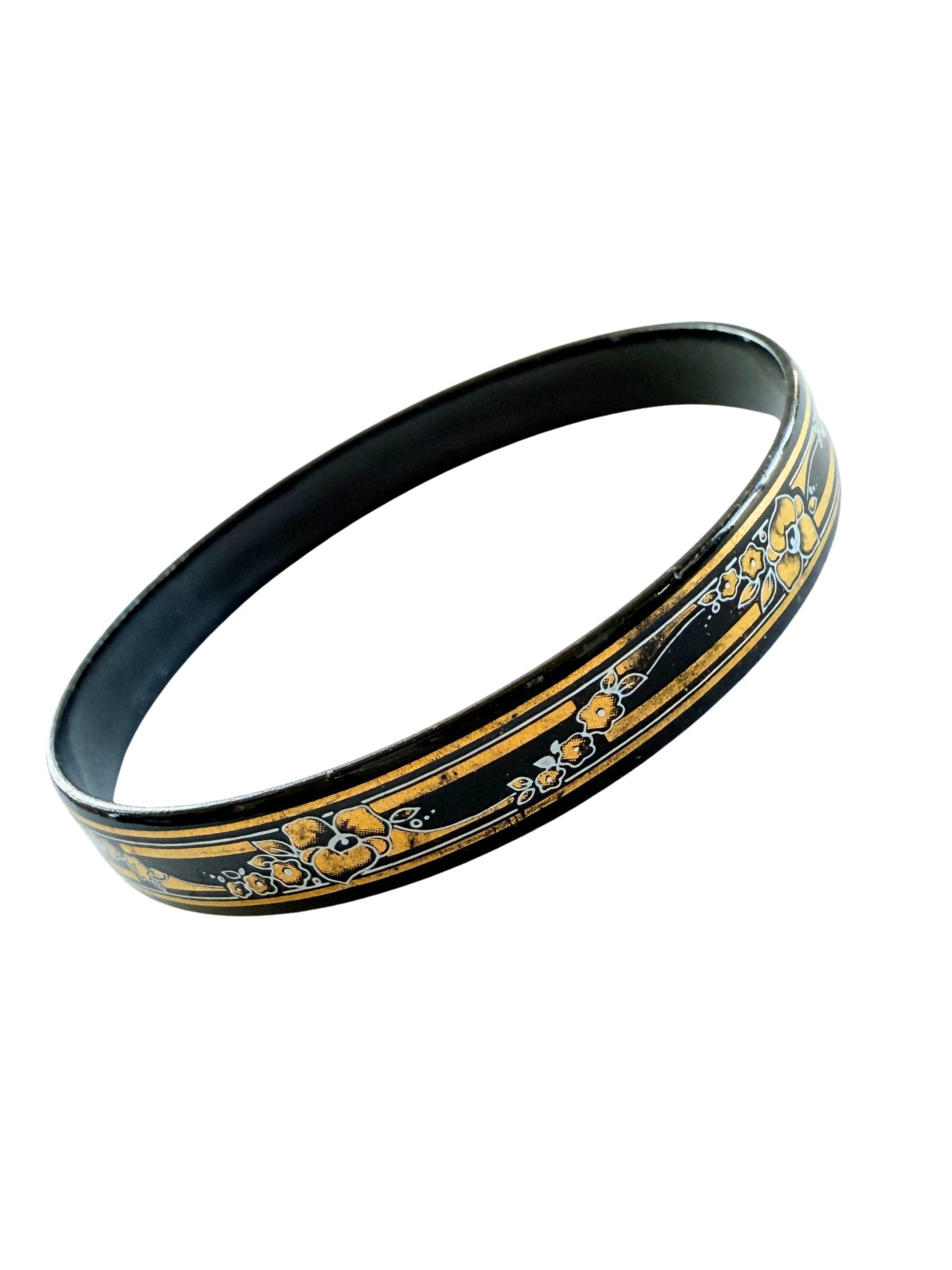 Vintage Michaela Frey Armreif – Emaille Jugendstil Schwarz Gold