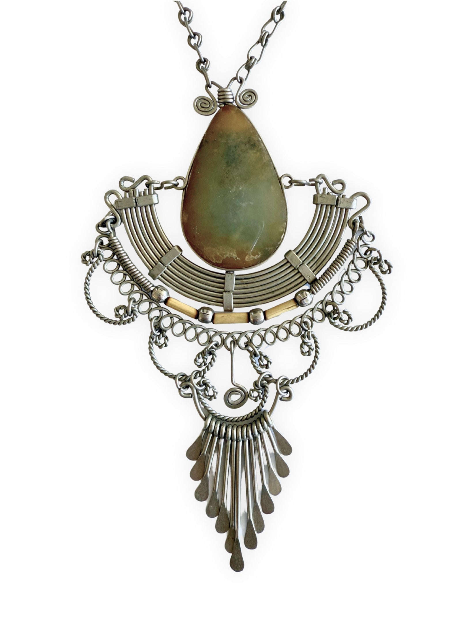 Vintage Boho Kette mit großem Achat Anhänger 1970er Jahre