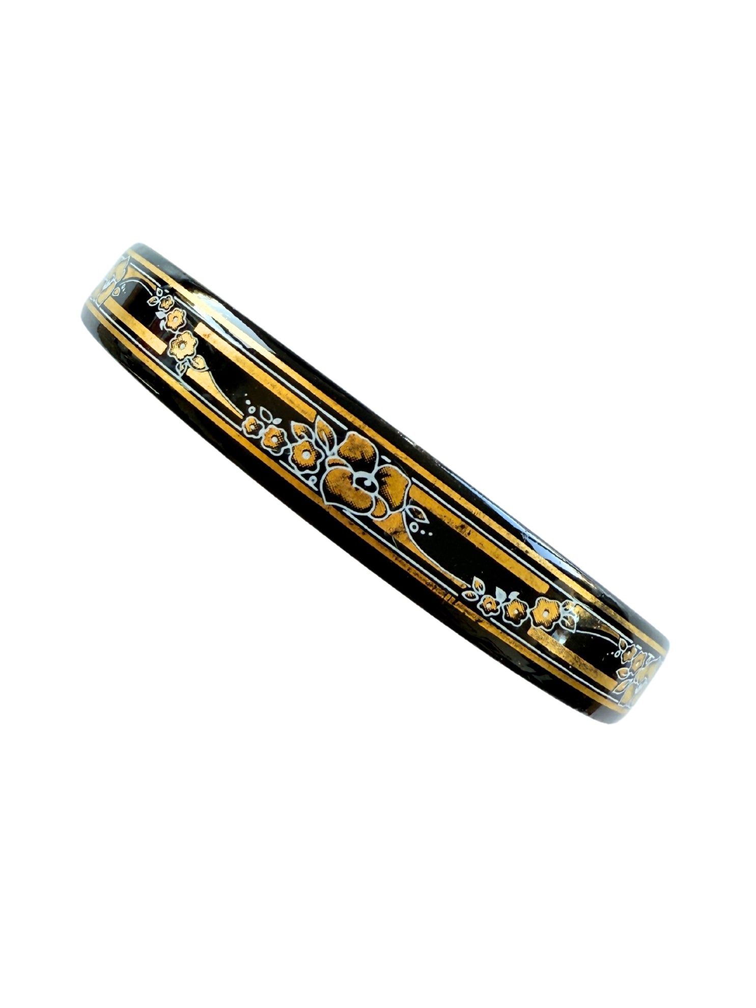 Vintage Michaela Frey Armreif – Emaille Jugendstil Schwarz Gold