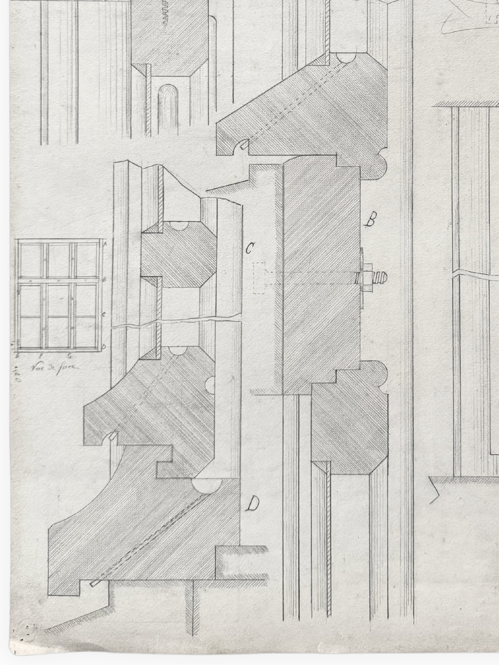 Architektur Zeichnungen - Detailansicht Fenster Aufbau Mechanismus 1890