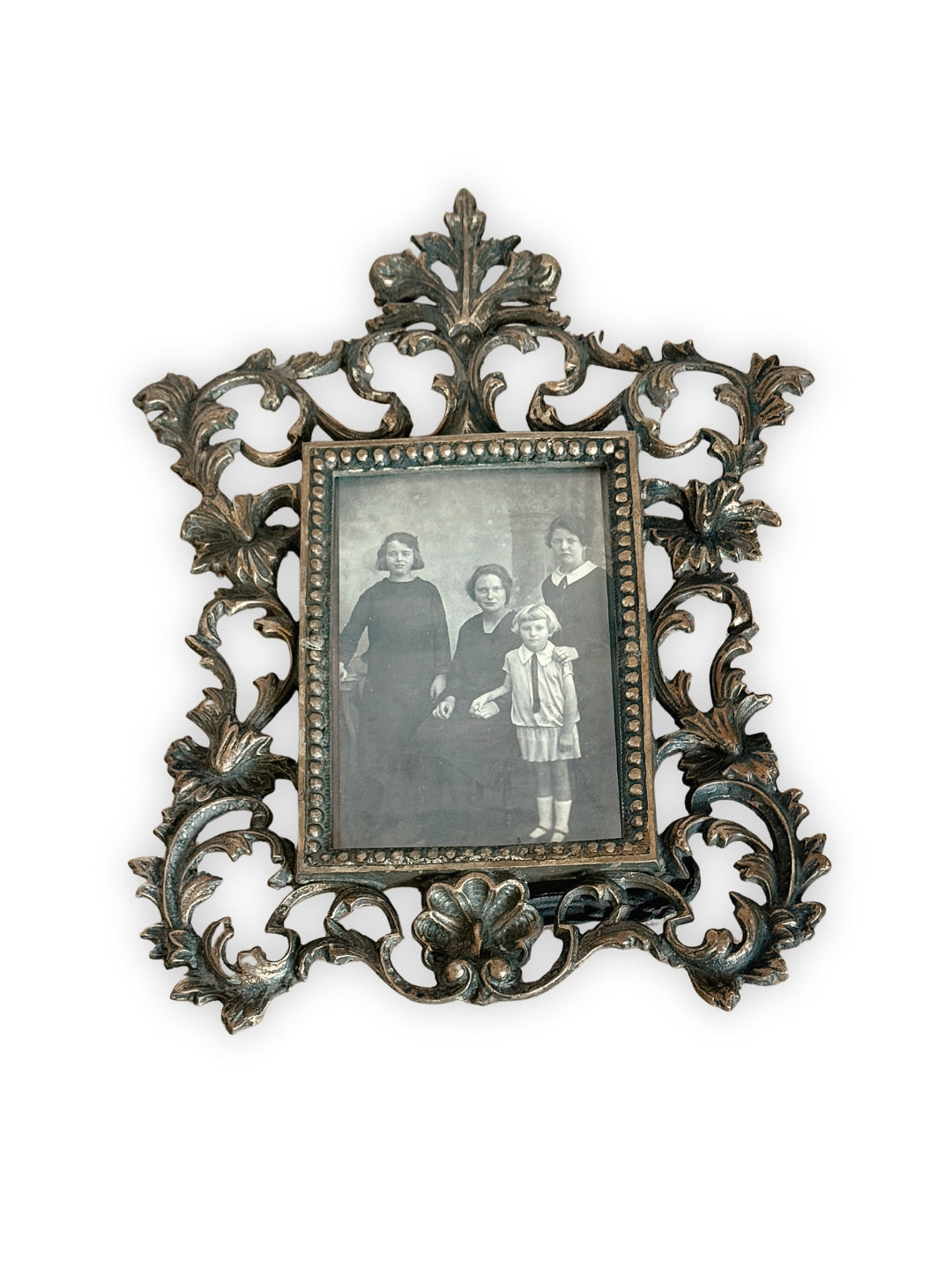 Antiker viktorianischer Bilderrahmen aus Metall mit floralen Ornamenten um 1900