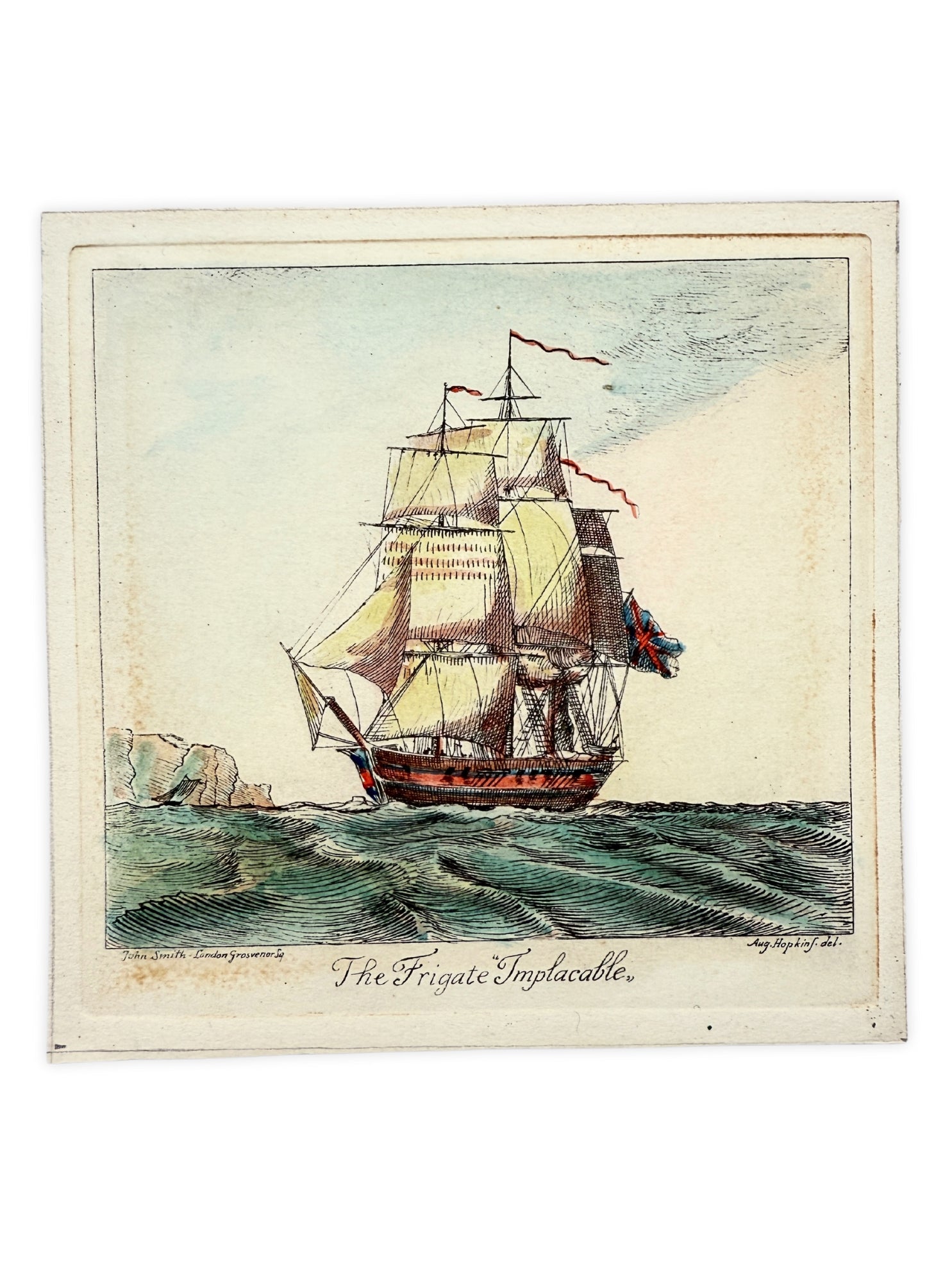 Stahlstich handkoloriert Schiffe von John Robinson London Sailing Ships of New England