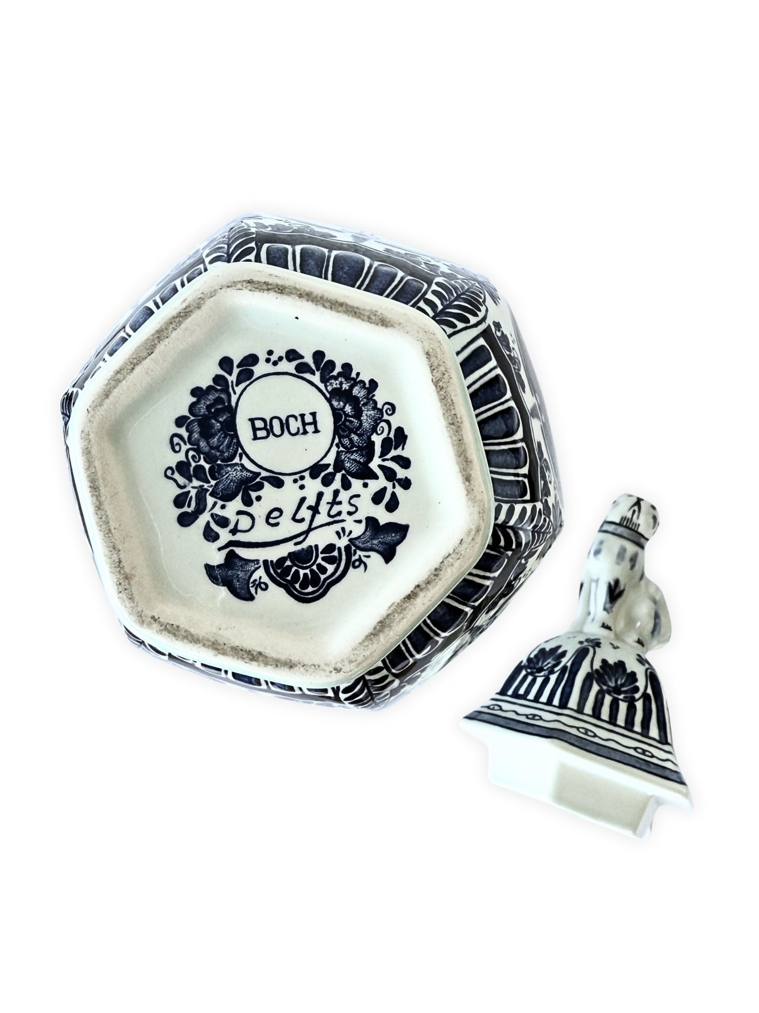 Delfter Urne Boch Royal Sphinx – Handbemalte Keramik mit Hundeaufsatz