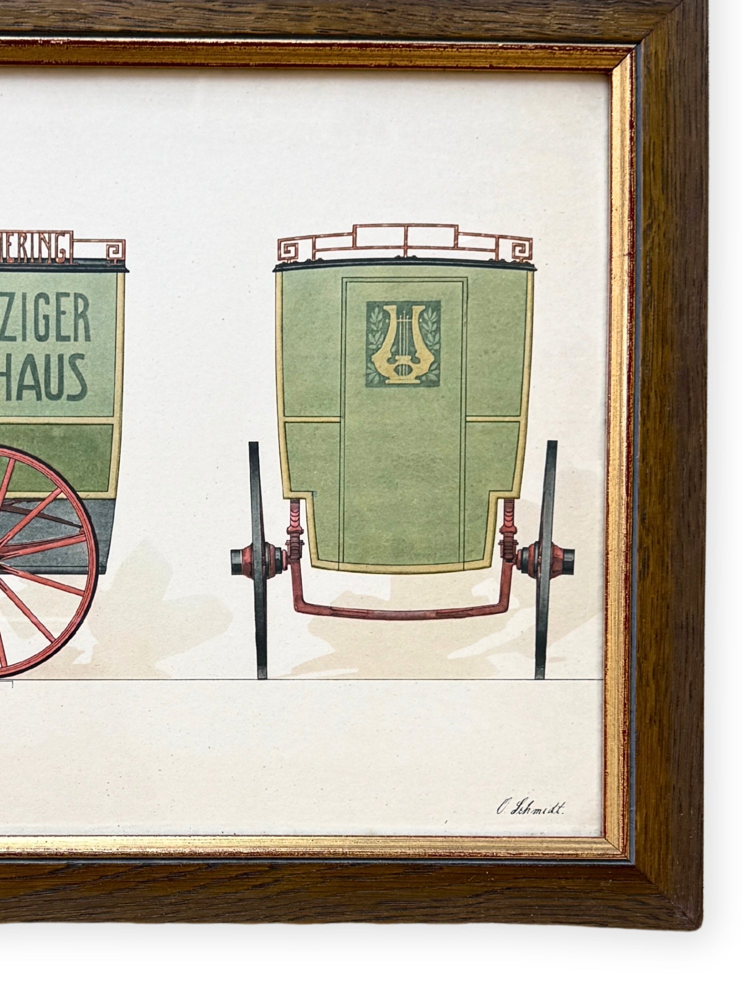 Vintage Lithographie Historische Kutschenansicht - Erstes Leipziger Musikhaus