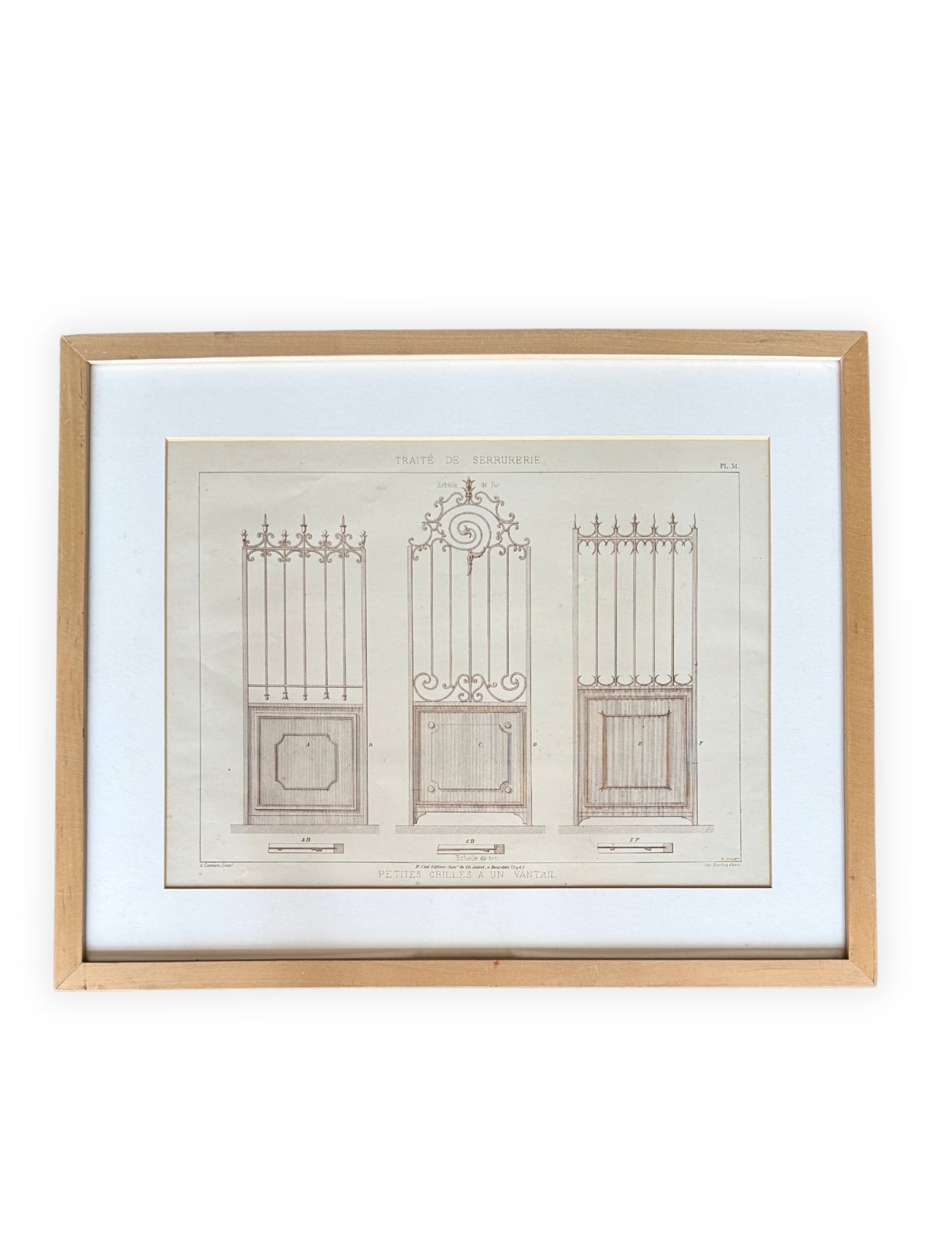 Französische Architekturzeichnung Lithografie – Traité de Serrurerie Pl. 31