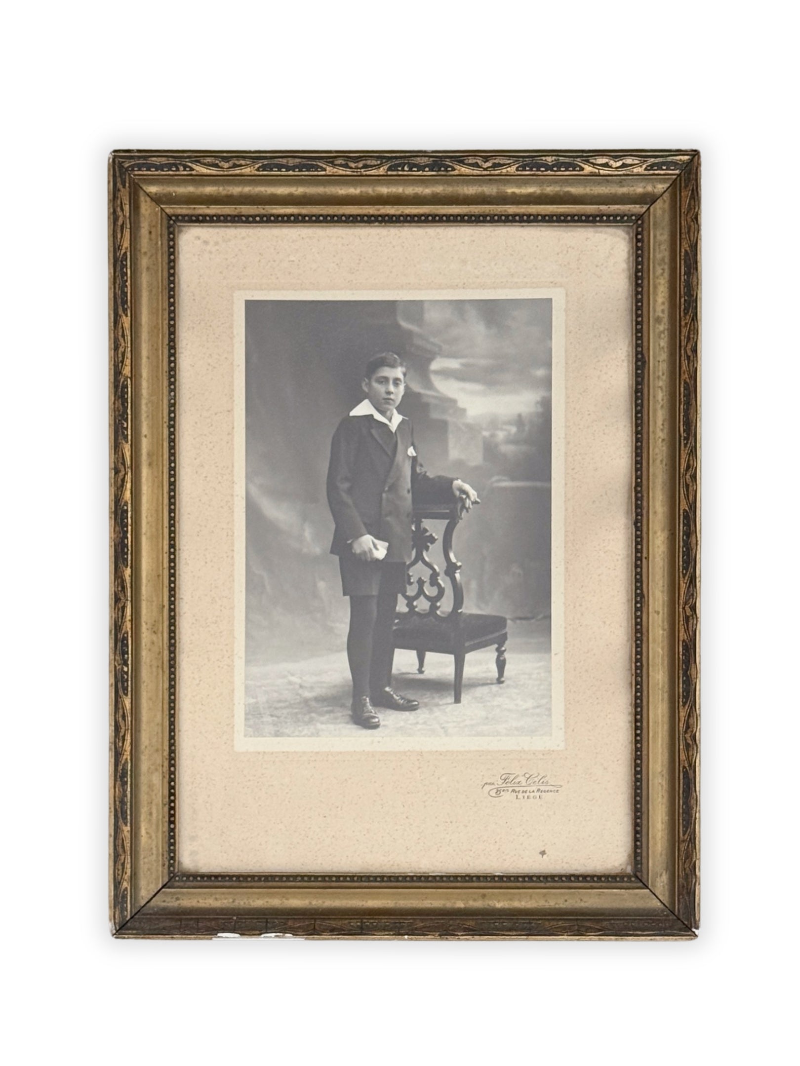 Antike Fotografie Portrait eines Jungen Liège 1890 gerahmt Brocante Stil