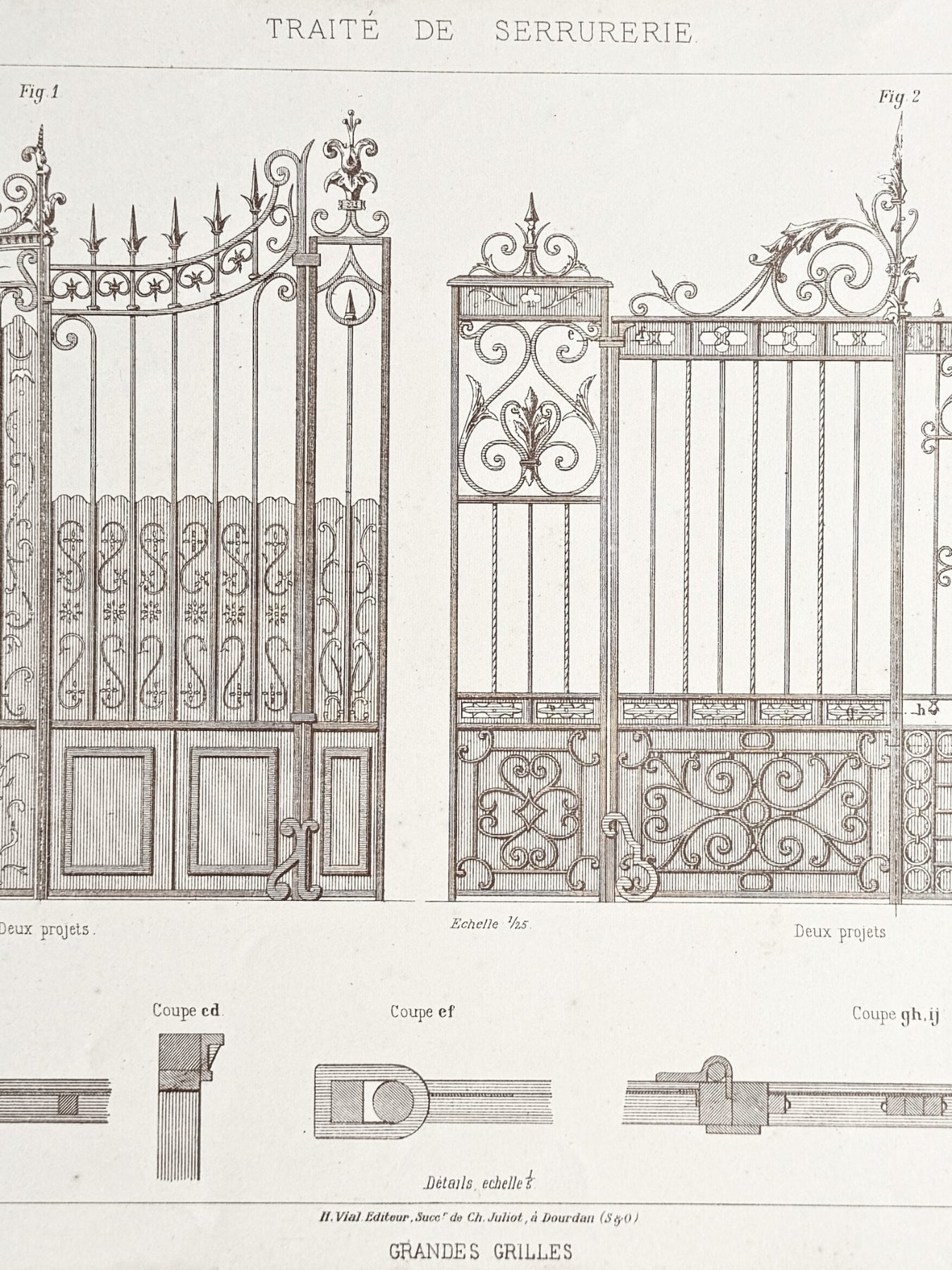 French Litho – Traité de Serrurerie Pl. 39 Grandes Grilles