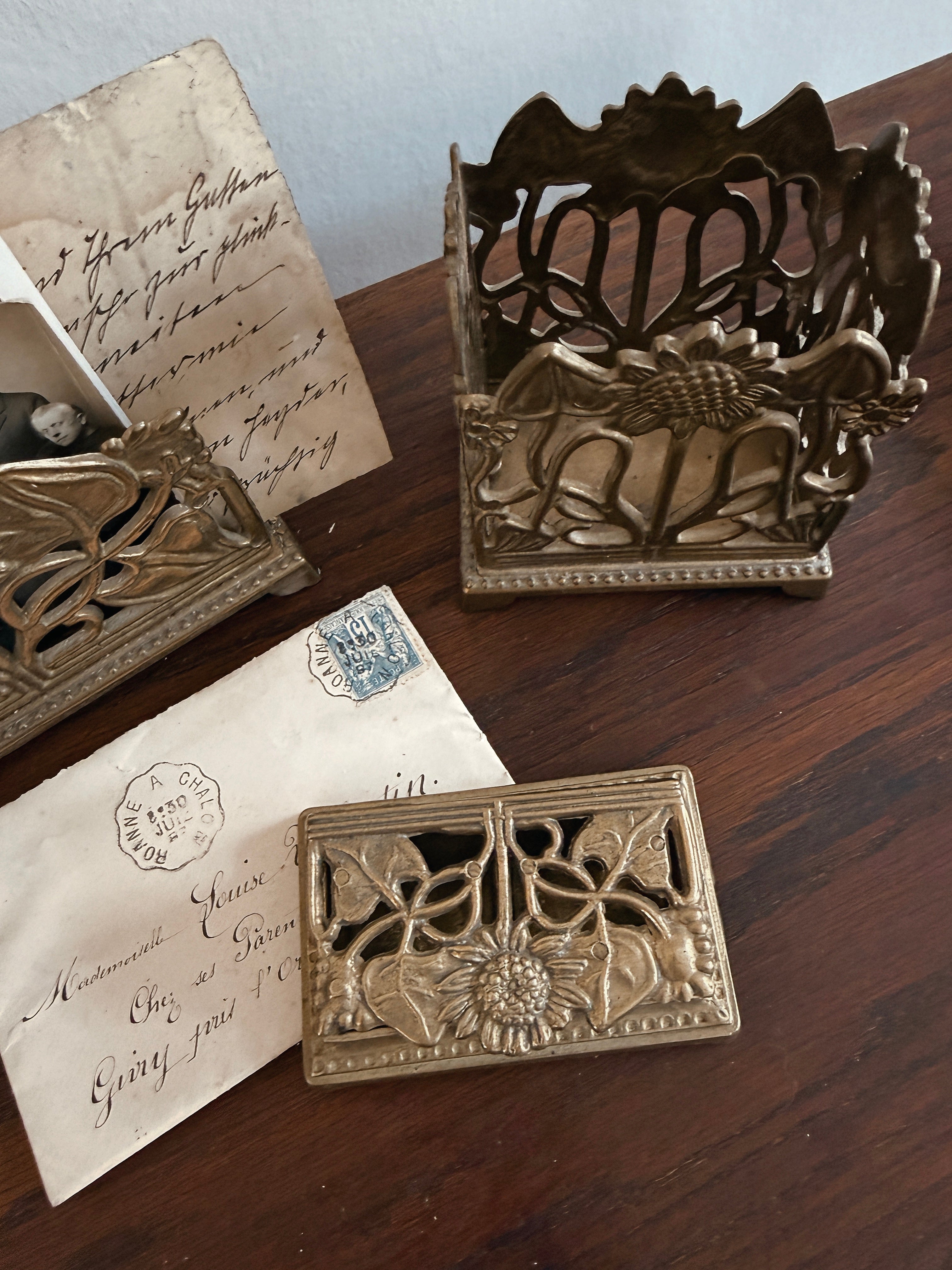 Vintage brass desk set art nouveau style