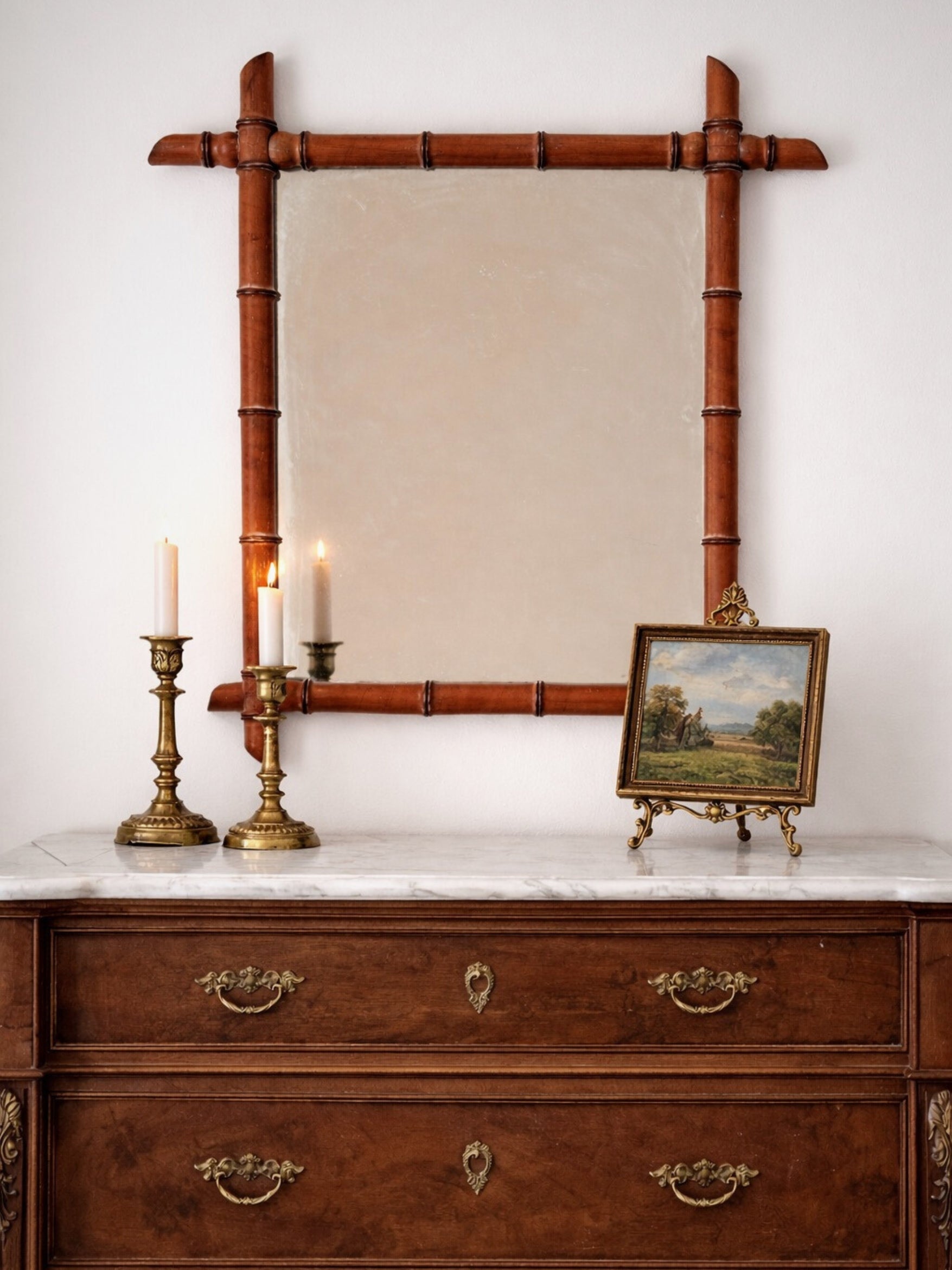 antiker spiegel bambus rahmen