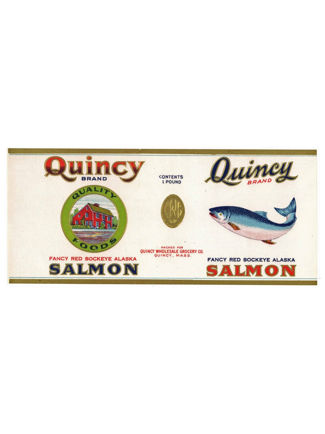 Vintage „Quincy“ Salmon Dosenetikett 1920er Jahre