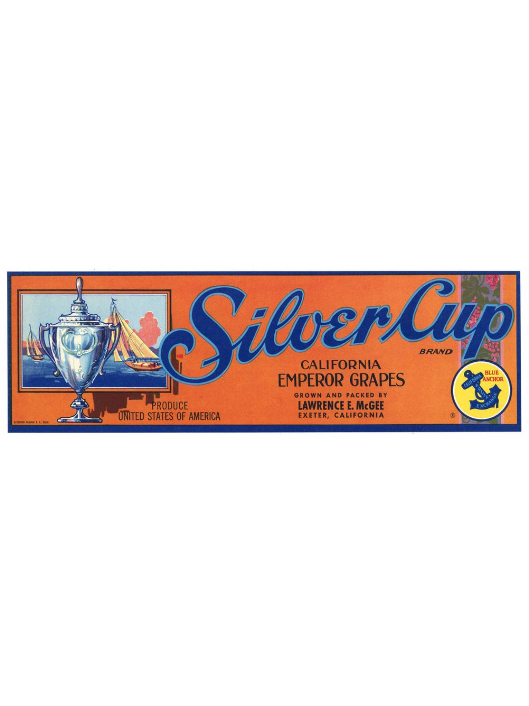 Vintage „Silver Cup“ Traubenkistenetikett 1950er Jahre