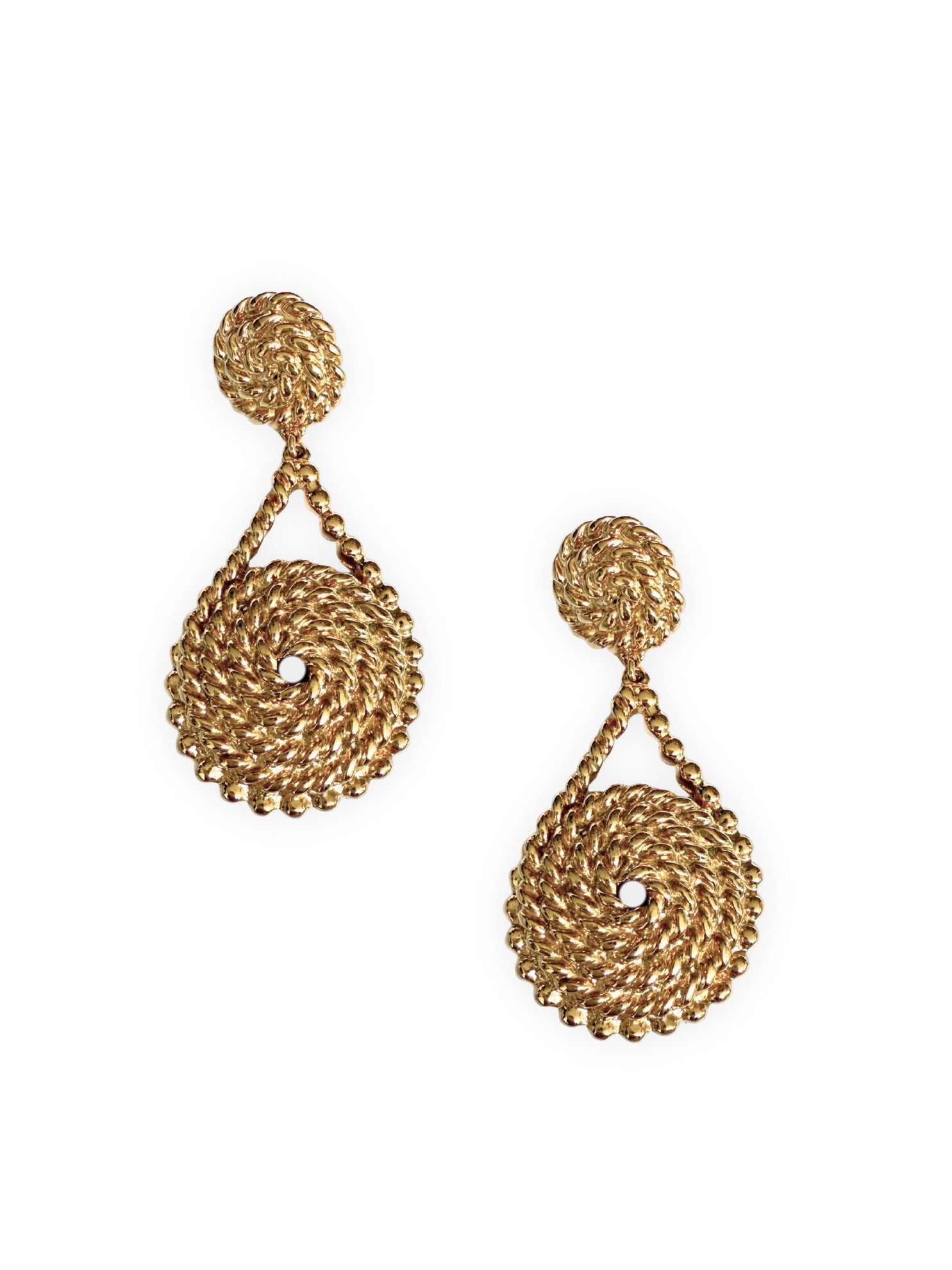 Gold designer earrings with marine cord - USA 1980s
