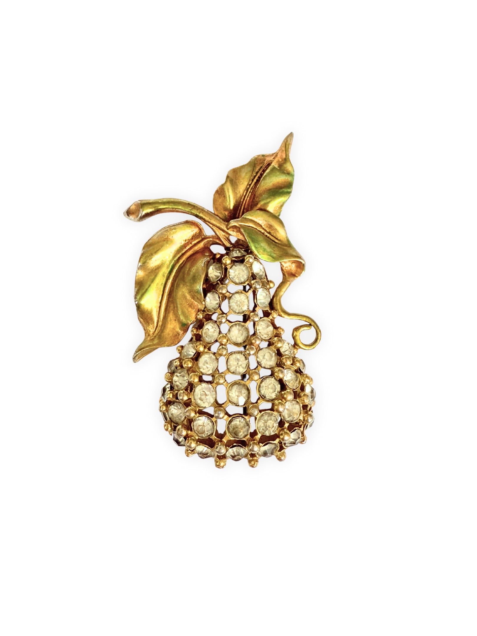 Vintage pear brooch with rhinestones gold tone 1950s