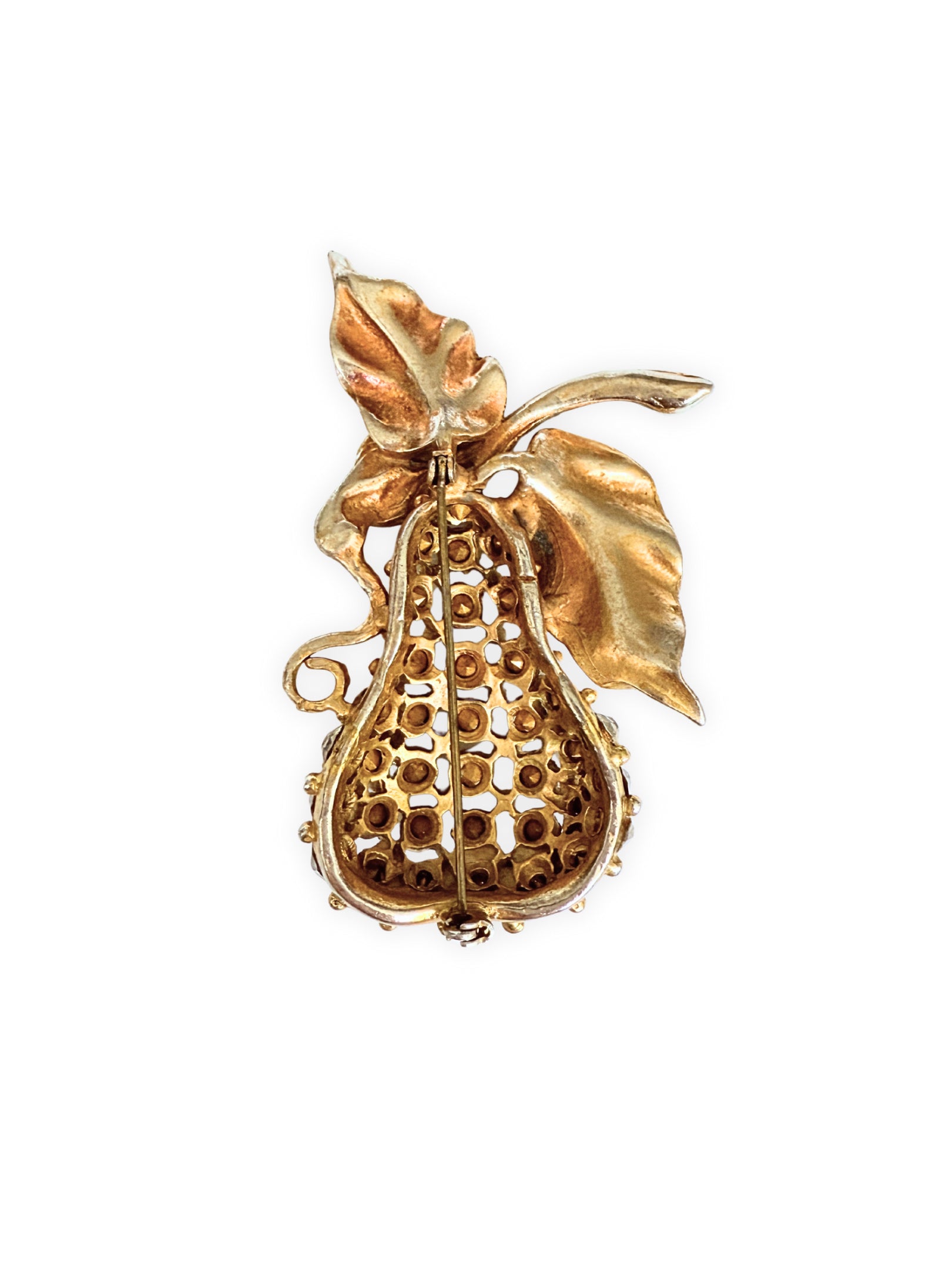 Vintage pear brooch with rhinestones gold tone 1950s