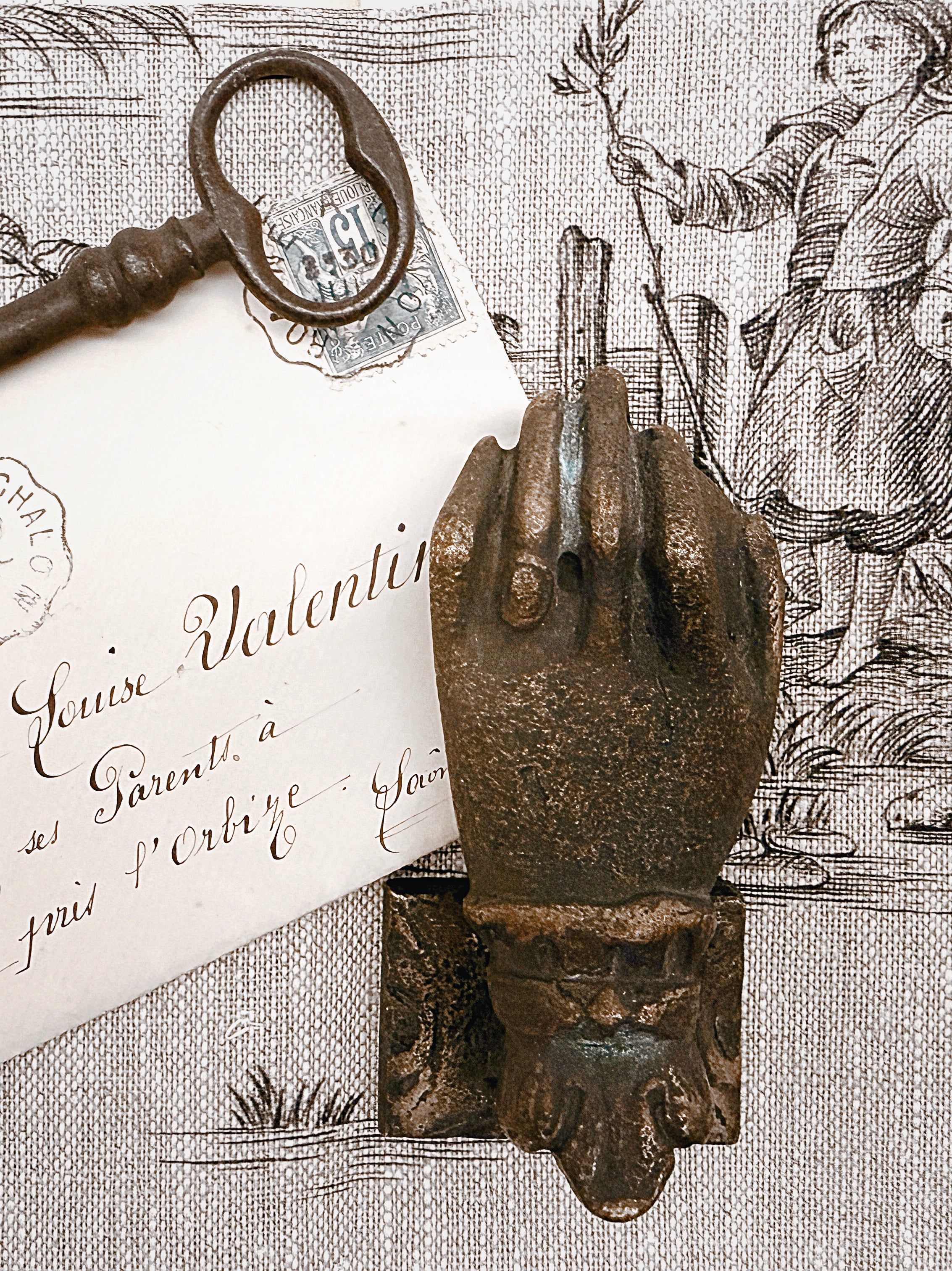 Antique Victorian door knocker – hand-shaped, cast iron, 19th century