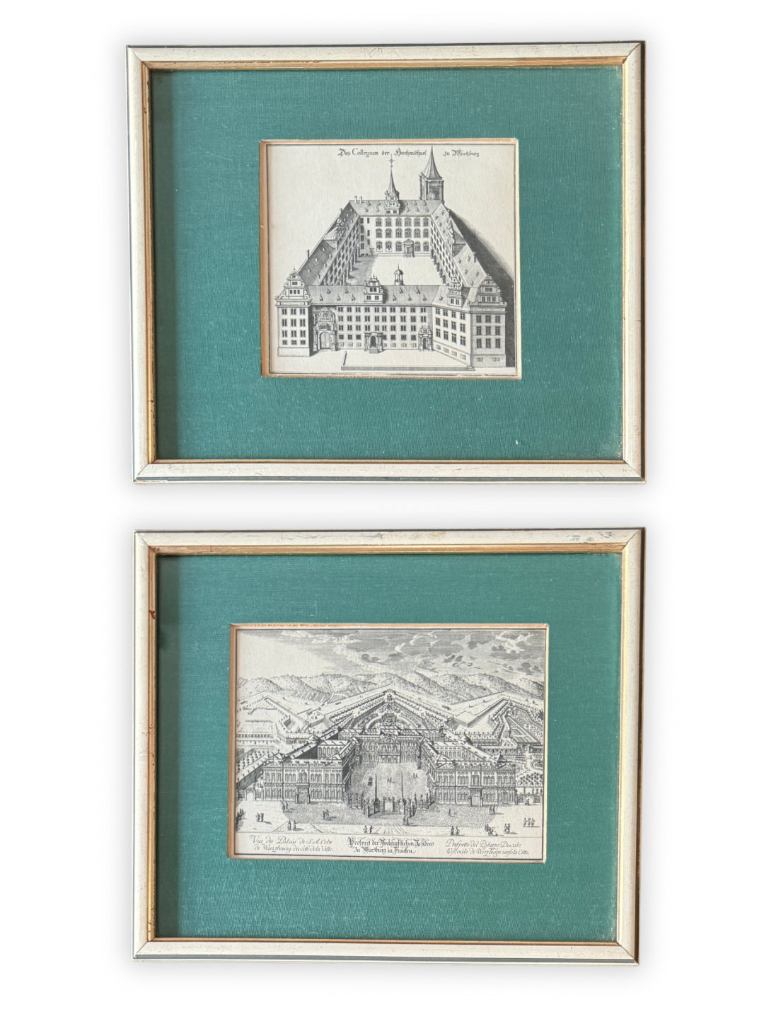 2 Antike Kupferstiche Würzburg Residenz und Universität um 1790