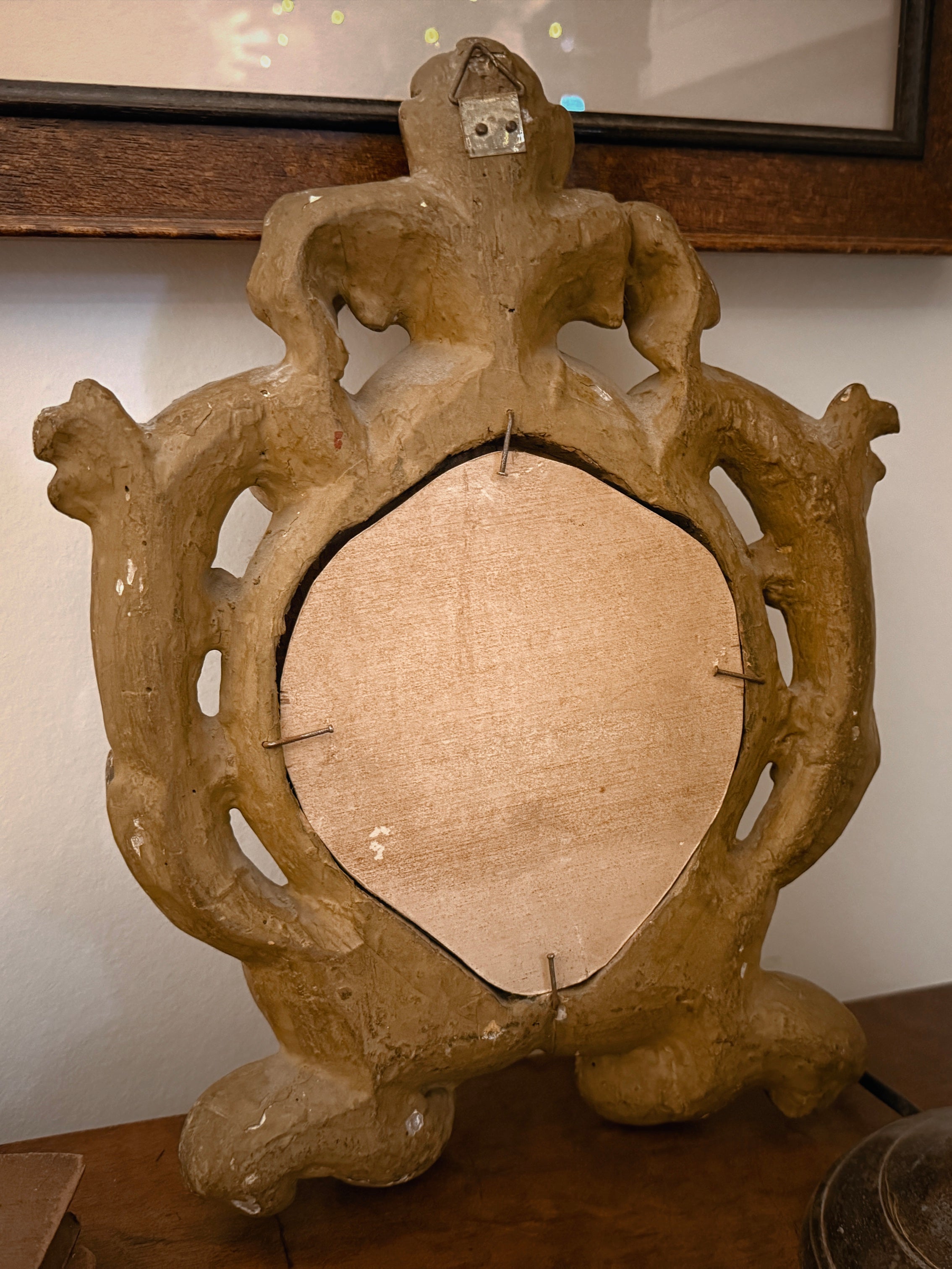 Vintage mirror with gold leaf coating in historicism style Louis XVI