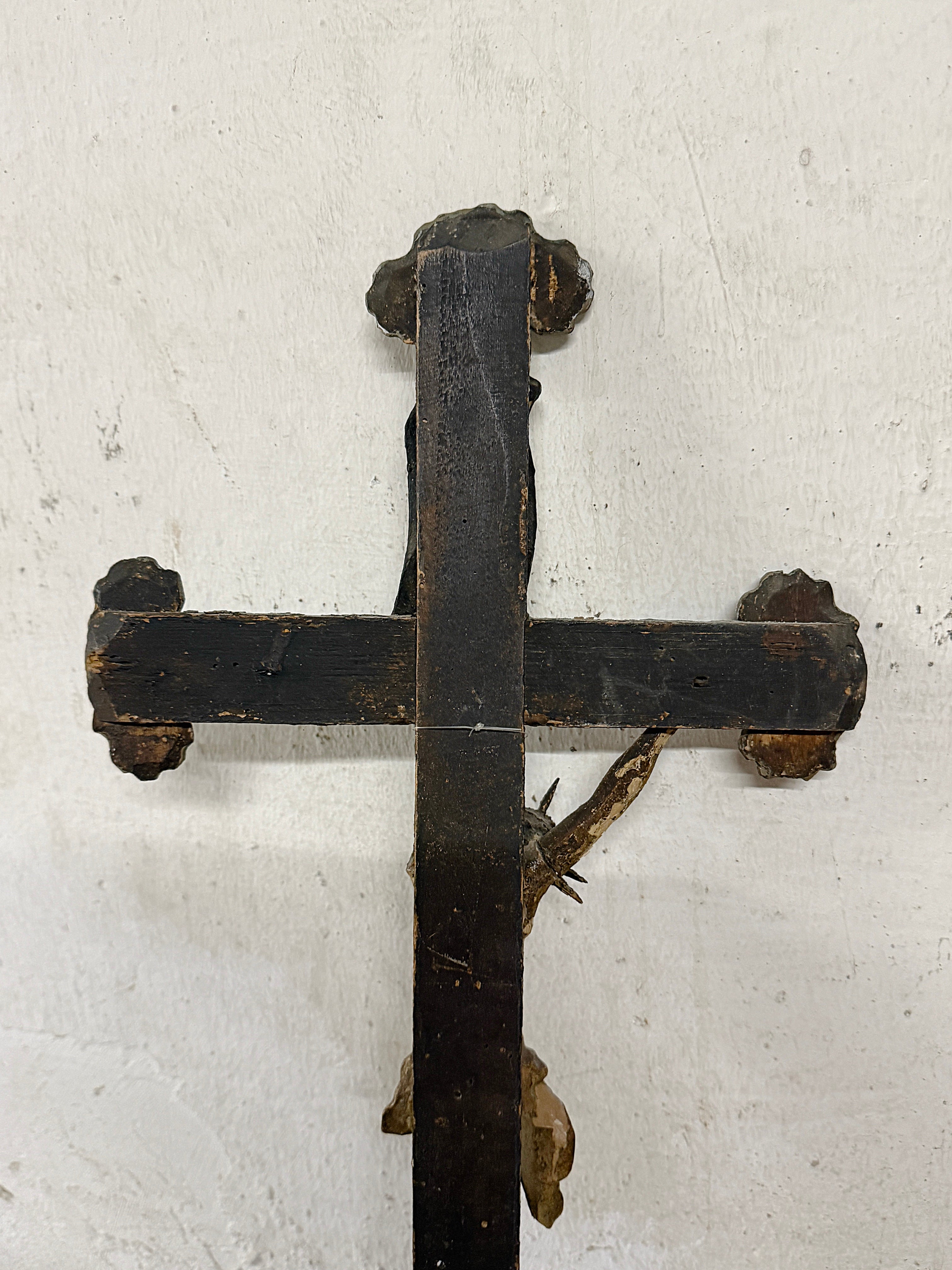 Antique hand-painted wooden crucifix – sacred folk art