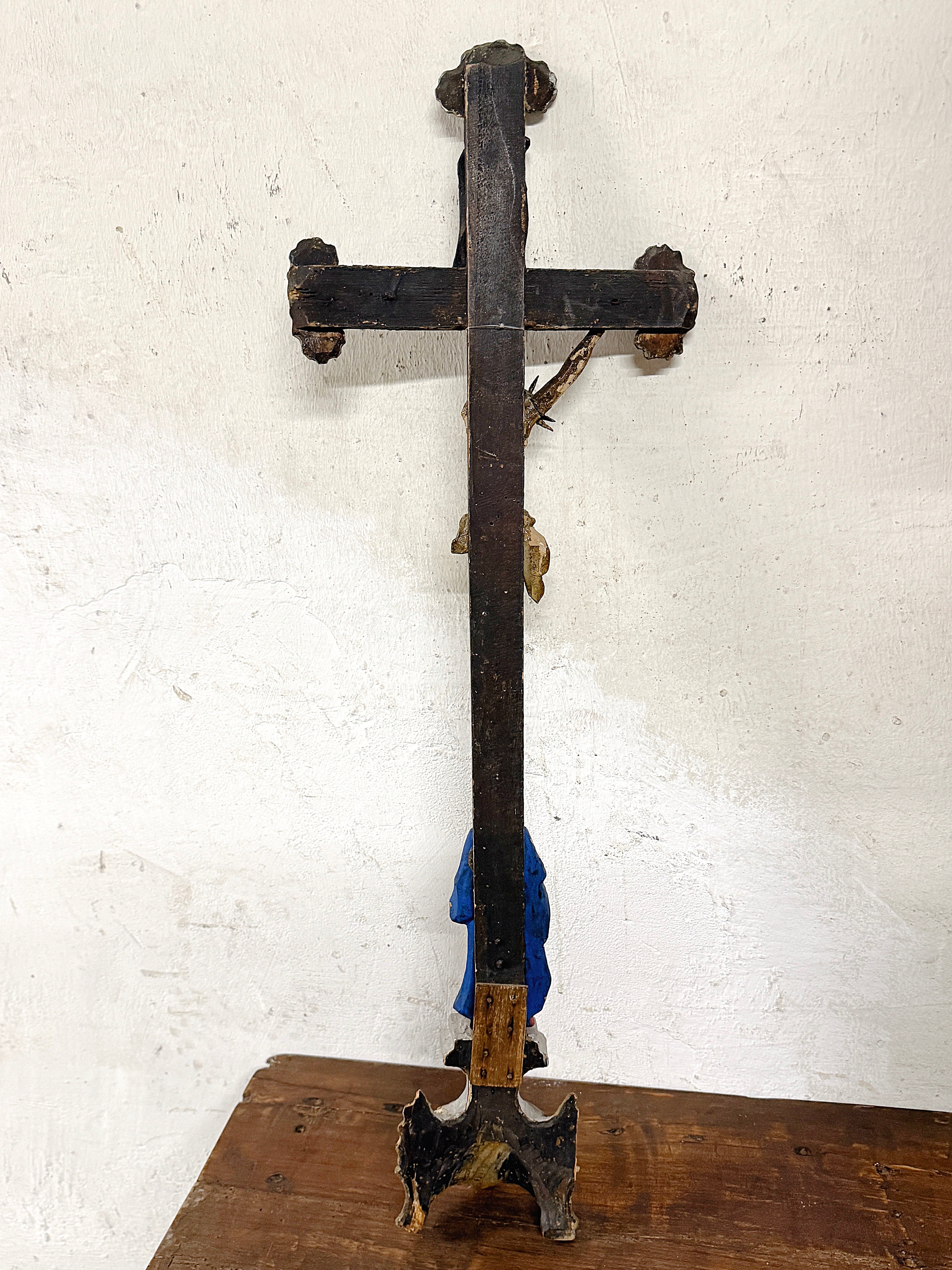 Antique hand-painted wooden crucifix – sacred folk art