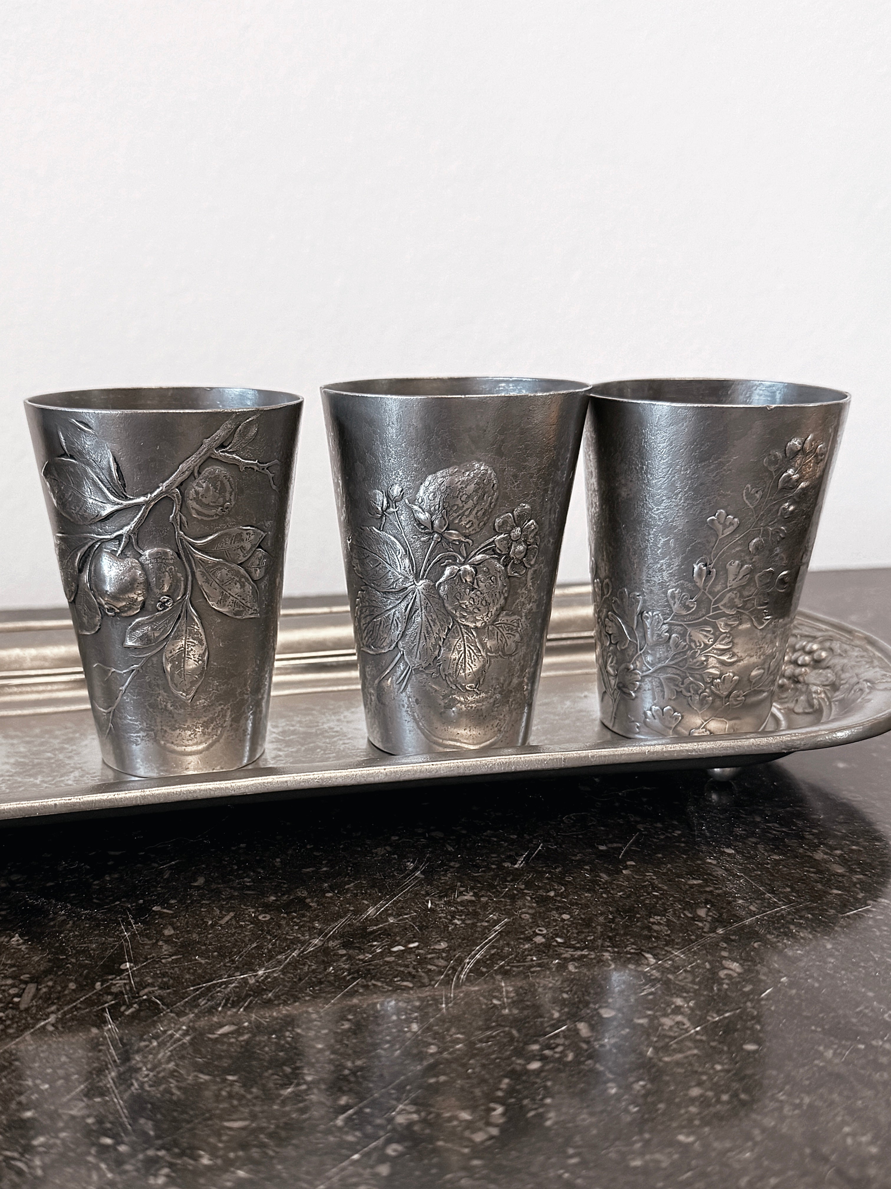 orivit jugendstil zinnbecher set