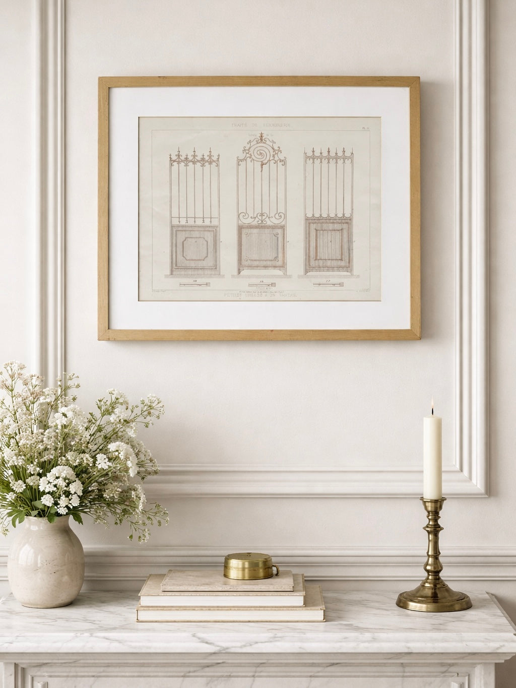 Französische Architekturzeichnung Lithografie – Traité de Serrurerie Pl. 31