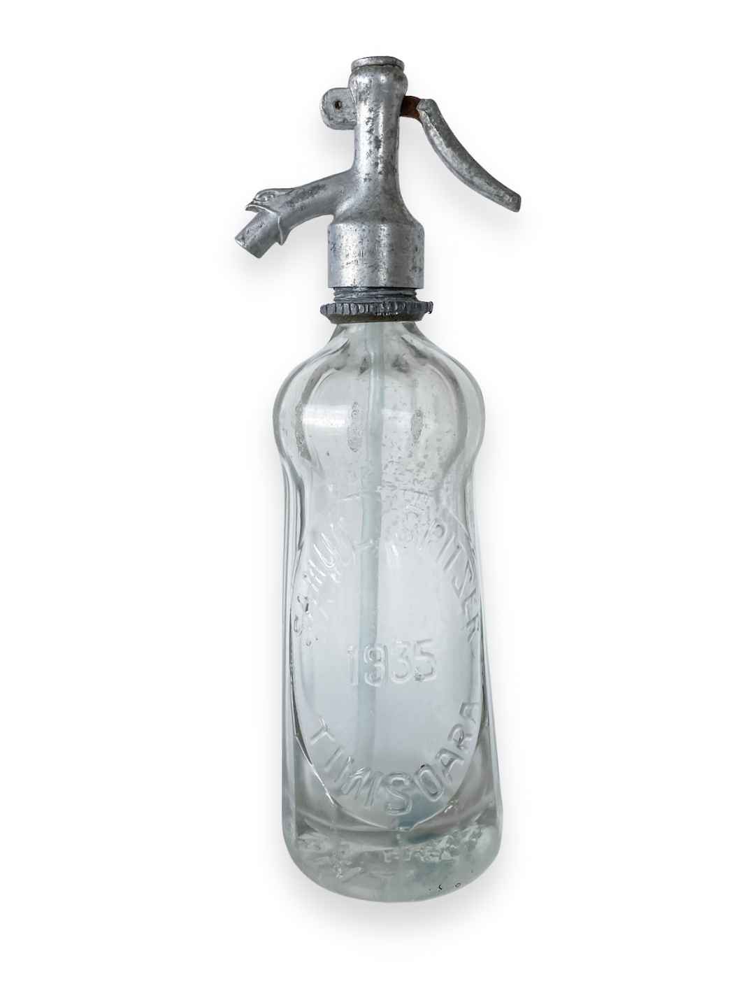 Vintage Seltzer Flasche "Samuil Spitzer" aus Glas 1935